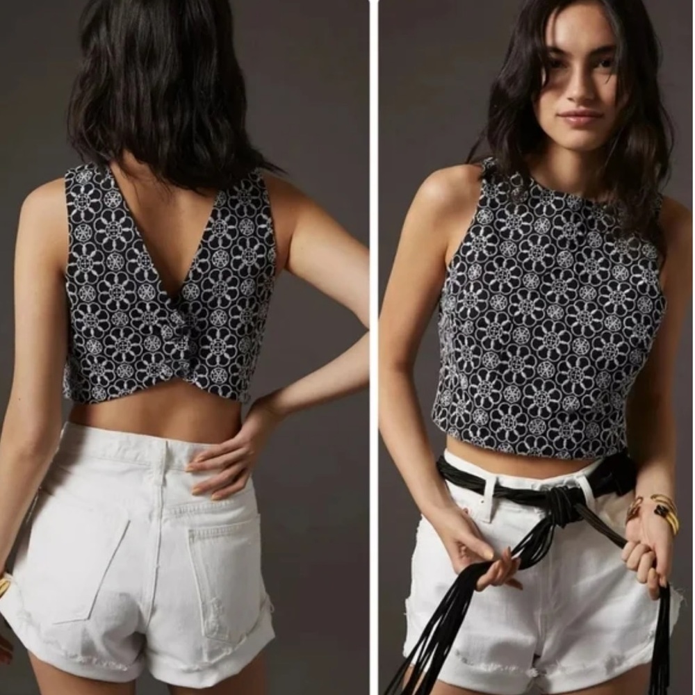 Anthropologie Black and White Patterned Tank Top